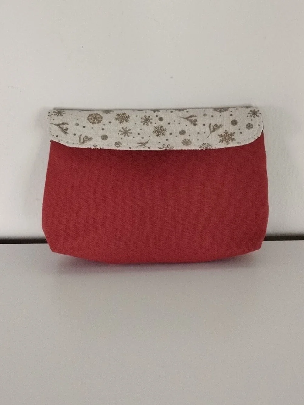 EAC Red Canvas Cosmetic Pouch with Cream Patterned Trim
